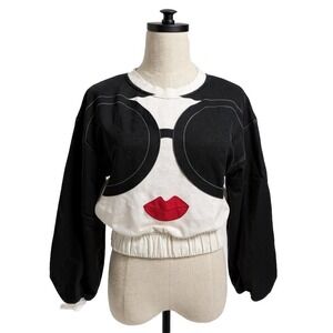 Alice + Olivia Gaia Stace Face Graphic Blouson Crop Sweatshirt XS Extra Small